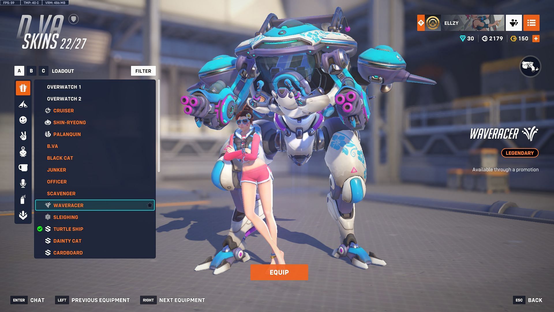 Waveracer D.Va skin (Image via Sportskeeda Gaming | Blizzard Entertainment)